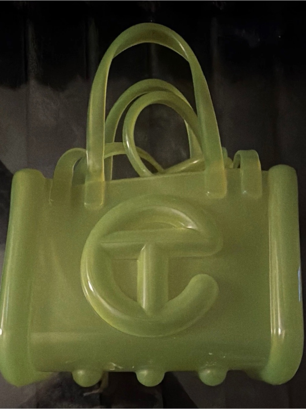 Telfar Mini Jelly Tote in Lime Green with Raised Logo
